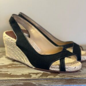 Christian Louboutin Espadrilles Wedges. Black. Crossover Straps. Sz 9 (39)